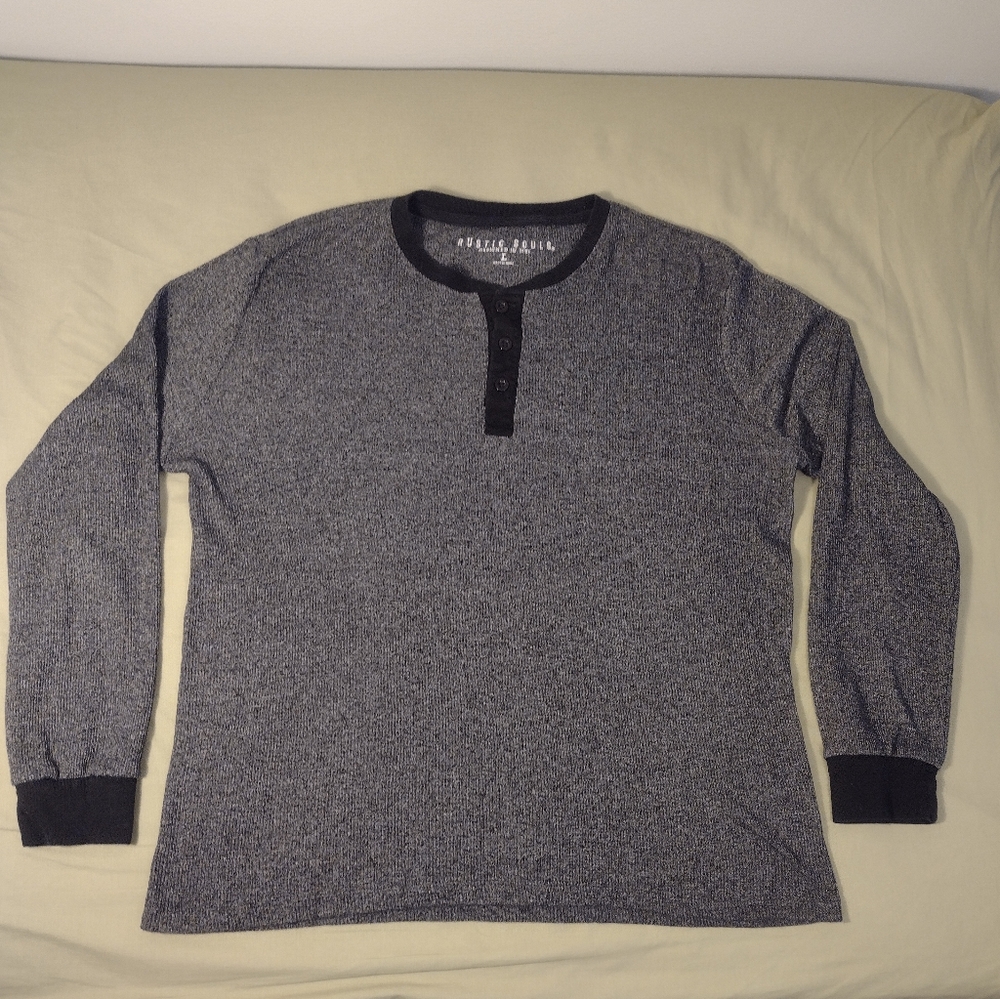 Rustic Souls T‎ Shirt Mens Large Gray Henley Waffle Knit Thermal Outdoor